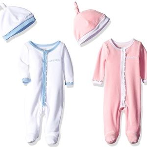 Calvin Klein baby velour coverall with hat set